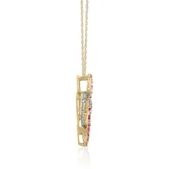 Diamond Accent & Pink Tourmaline Three-Heart Pendant In 14K Yellow Gold