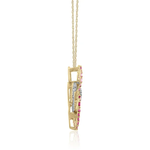 Diamond Accent & Pink Tourmaline Three-Heart Pendant In 14K Yellow Gold