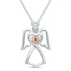 Diamond Accent Angel Pendant In Sterling Silver And 14K Rose Gold