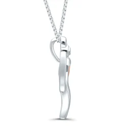 Diamond Accent Angel Pendant In Sterling Silver And 14K Rose Gold