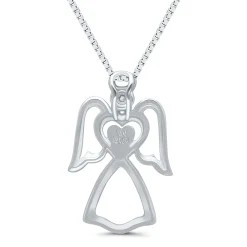 Diamond Accent Angel Pendant In Sterling Silver And 14K Rose Gold