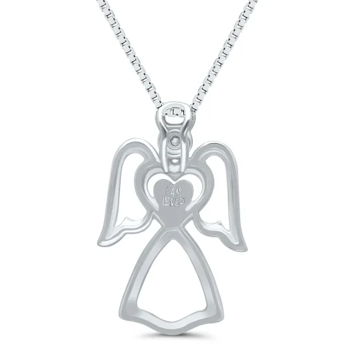 Diamond Accent Angel Pendant In Sterling Silver And 14K Rose Gold