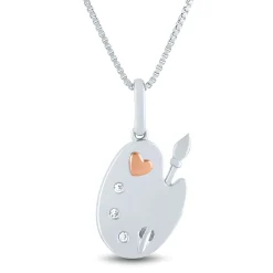 Diamond Accent Art Palette Pendant In Sterling Silver And 14K Rose Gold