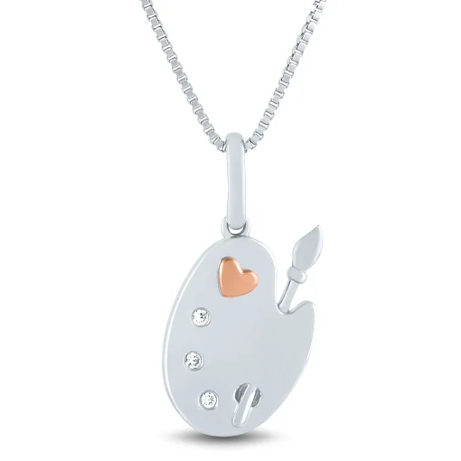Diamond Accent Art Palette Pendant In Sterling Silver And 14K Rose Gold