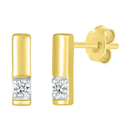 Diamond Accent Bar Stud Earrings In 10K Yellow Gold