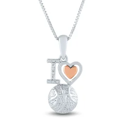 Diamond Accent Basketball Pendant In Sterling Silver And 14K Rose Gold