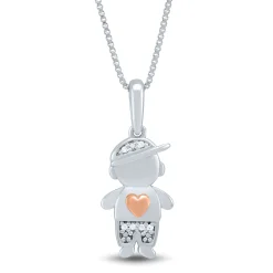 Diamond Accent Boy Pendant In Sterling Silver And 14K Rose Gold