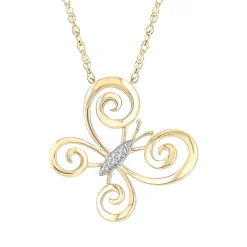 Diamond Accent Butterfly Pendant In 10K Yellow Gold