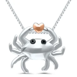 Diamond Accent Crab Pendant In Sterling Silver And 14K Rose Gold