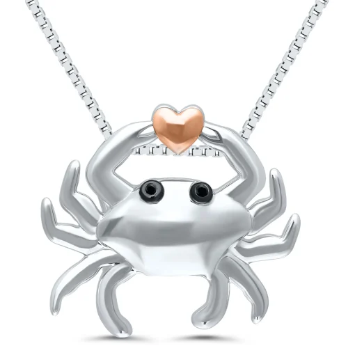 Diamond Accent Crab Pendant In Sterling Silver And 14K Rose Gold