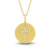 Diamond Accent Cross Disc Pendant In 14K Yellow Gold
