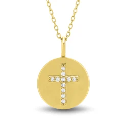 Diamond Accent Cross Disc Pendant In 14K Yellow Gold