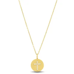 Diamond Accent Cross Disc Pendant In 14K Yellow Gold