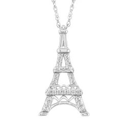 Diamond Accent Eiffel Tower Pendant In 10K White Gold