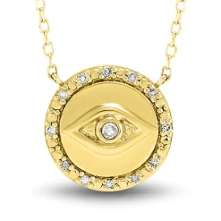 Diamond Accent Evil Eye Necklace In 14K Yellow Gold