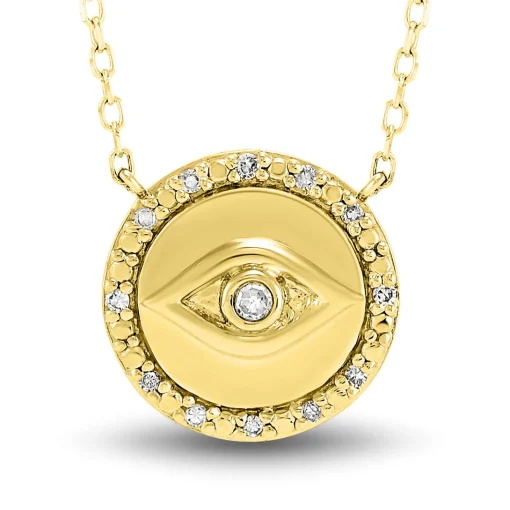 Diamond Accent Evil Eye Necklace In 14K Yellow Gold