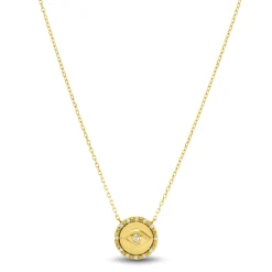 Diamond Accent Evil Eye Necklace In 14K Yellow Gold