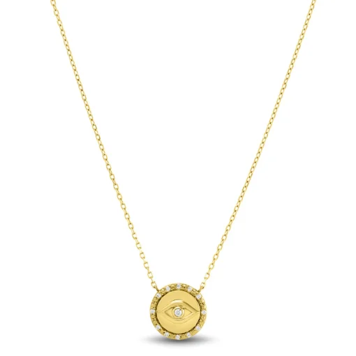 Diamond Accent Evil Eye Necklace In 14K Yellow Gold