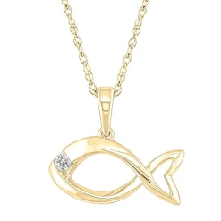 Diamond Accent Fish Pendant In 10K Yellow Gold