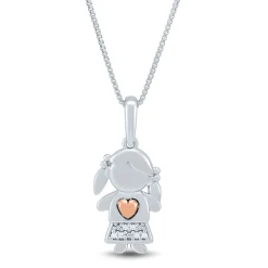 Diamond Accent Girl Pendant In Sterling Silver And 14K Rose Gold