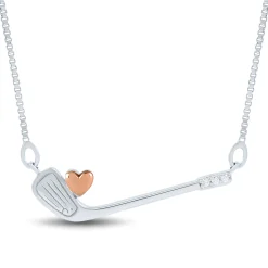 Diamond Accent Golf Club Pendant In Sterling Silver And 14K Rose Gold