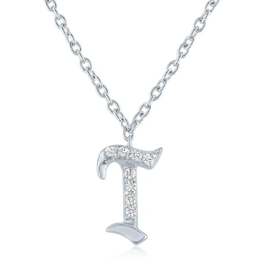 Diamond Accent Gothic Script Initial Pendant In