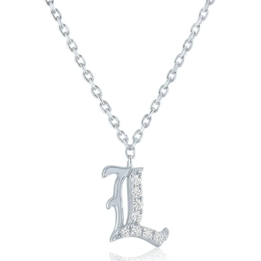 Diamond Accent Gothic Script Initial Pendant In
