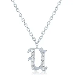 Diamond Accent Gothic Script Initial Pendant In