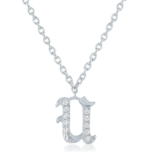 Diamond Accent Gothic Script Initial Pendant In