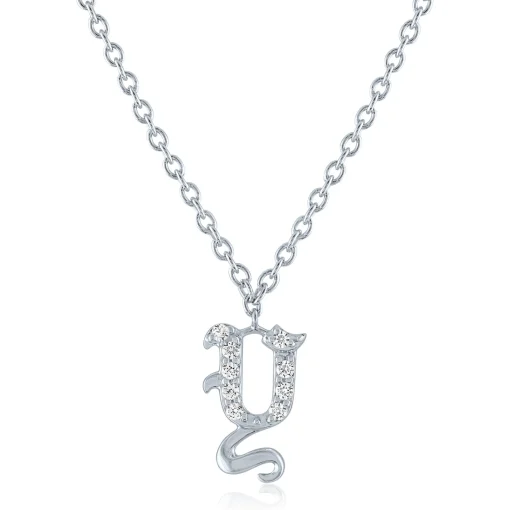 Diamond Accent Gothic Script Initial Pendant In