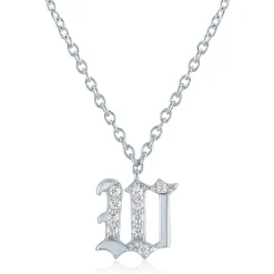 Diamond Accent Gothic Script Initial Pendant In