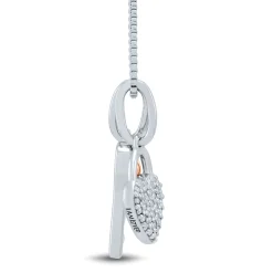 Diamond Accent Heart And Key Necklace In Sterling Silver And 14K Rose Gold