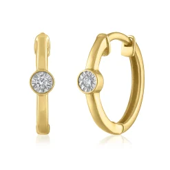 Diamond Accent Hoop Earrings In 14K Yellow Gold