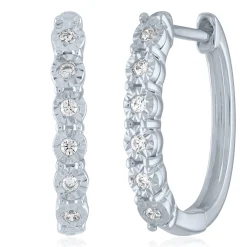 Diamond Accent Hoop Earrings In Sterling Silver