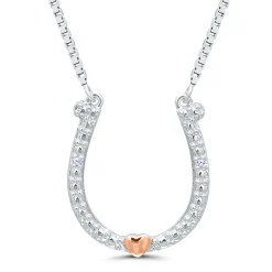 Diamond Accent Horseshoe Necklace In Sterling Silver And 14K Rose Gold