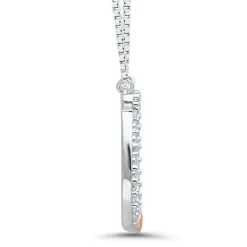 Diamond Accent Horseshoe Necklace In Sterling Silver And 14K Rose Gold