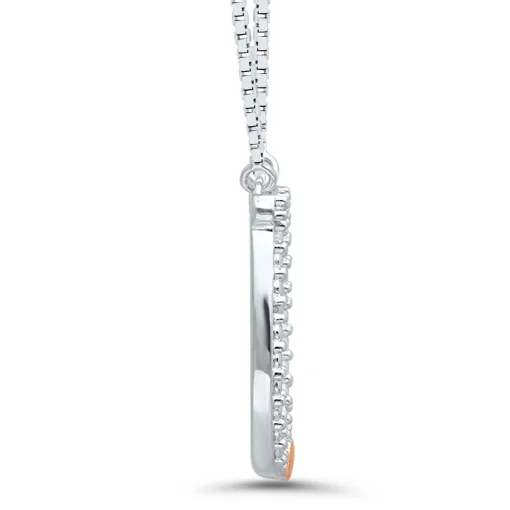 Diamond Accent Horseshoe Necklace In Sterling Silver And 14K Rose Gold