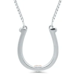 Diamond Accent Horseshoe Necklace In Sterling Silver And 14K Rose Gold