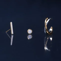 Diamond Accent Mismatched Bar Stud Earrings In 14K Yellow Gold
