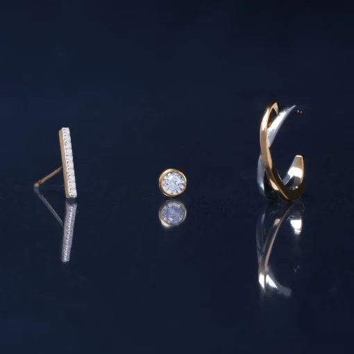 Diamond Accent Mismatched Bar Stud Earrings In 14K Yellow Gold