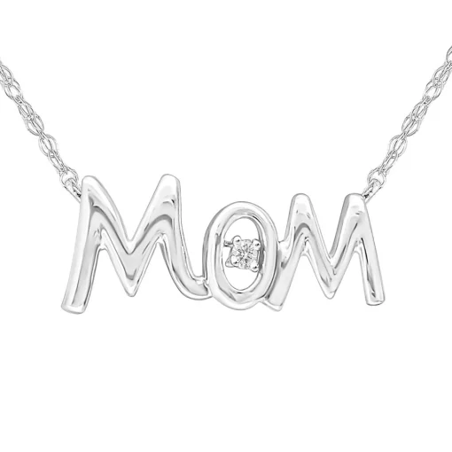 Diamond Accent Mom Necklace In 10K White Gold