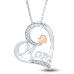 Diamond Accent Mom Pendant In Sterling Silver And 14K Rose Gold