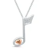 Diamond Accent Music Note Pendant In Sterling Silver And 14K Rose Gold
