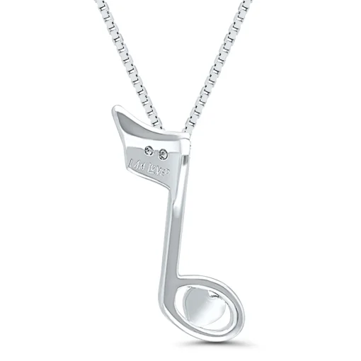 Diamond Accent Music Note Pendant In Sterling Silver And 14K Rose Gold