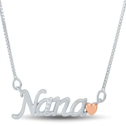 Diamond Accent Nana Necklace In Sterling Silver And 14K Rose Gold