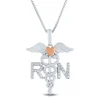 Diamond Accent Nurse Caduceus Pendant In Sterling Silver And 14K Rose Gold