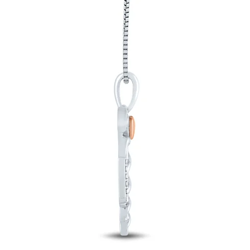 Diamond Accent Nurse Caduceus Pendant In Sterling Silver And 14K Rose Gold