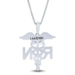 Diamond Accent Nurse Caduceus Pendant In Sterling Silver And 14K Rose Gold
