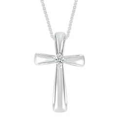 Diamond Accent Puff Cross Pendant In Sterling Silver