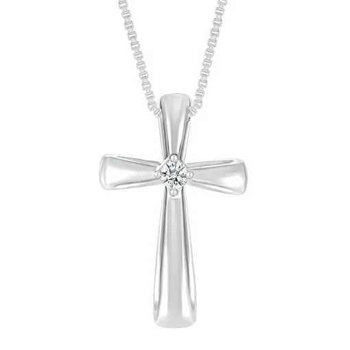 Diamond Accent Puff Cross Pendant In Sterling Silver